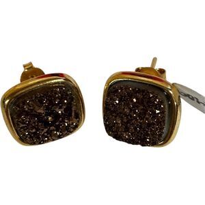 Marcia Moran "Antique" Rounded Square Druzy Stud Earrings - New